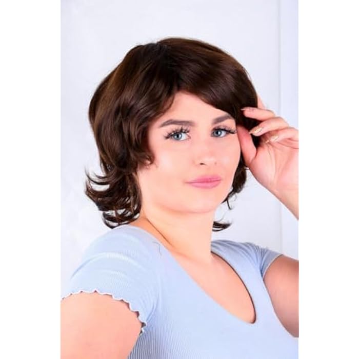 DILLARDS Luxurious Synthetic Brown Wavy Wig, Medium Length Layered Style, Natural Looking Hair with Side Bangs, Heat Resistant Fiber for Daily Wear - Image 4